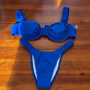 SHEIN Royal Blue Ruched Strap Bikini Set